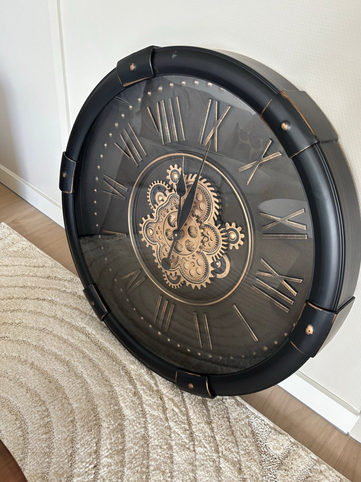 Industriële wandklok met draaiende tandwielen - 72cm, Ophalen, Wandklok, Zichtbaar uurwerk, Analoog