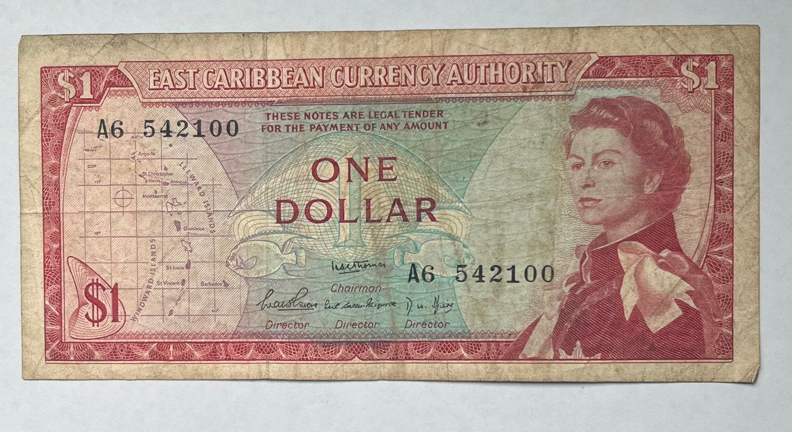 East Caribbean 1 Dollar 1965 gebruikte staat, Verzenden, Midden-Amerika, Los biljet