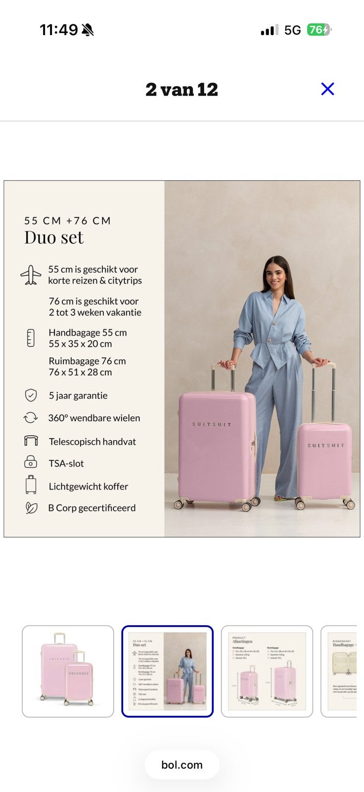 SUITSUIT Koffers DUO set roze, Ophalen, Zo goed als nieuw, Hard kunststof, 70 cm of meer