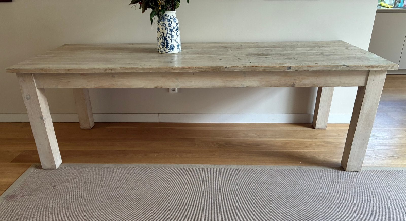 Mooie houten whitewash eettafel, Ophalen, 200 cm of meer, 50 tot 100 cm, Zo goed als nieuw
