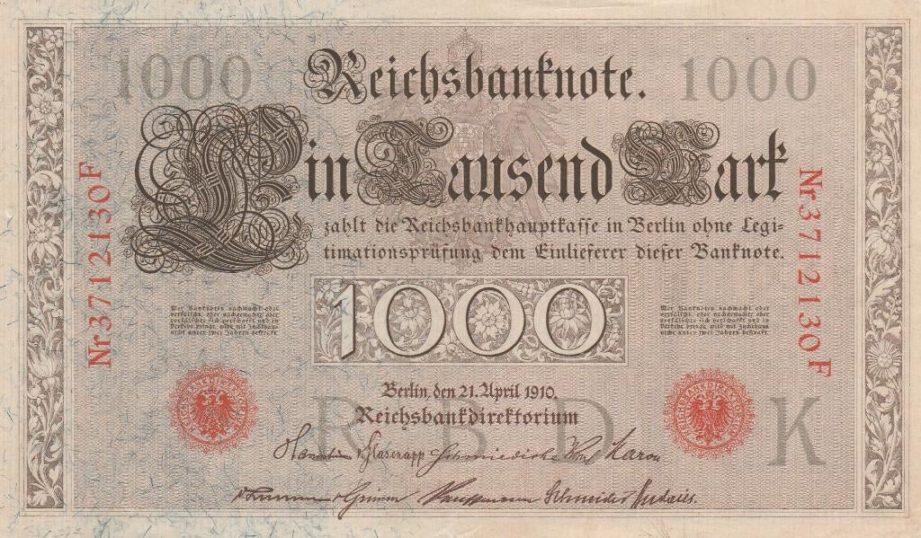 1000 Mark Duitsland 21.04.1910, Ophalen of Verzenden, Duitsland, Los biljet