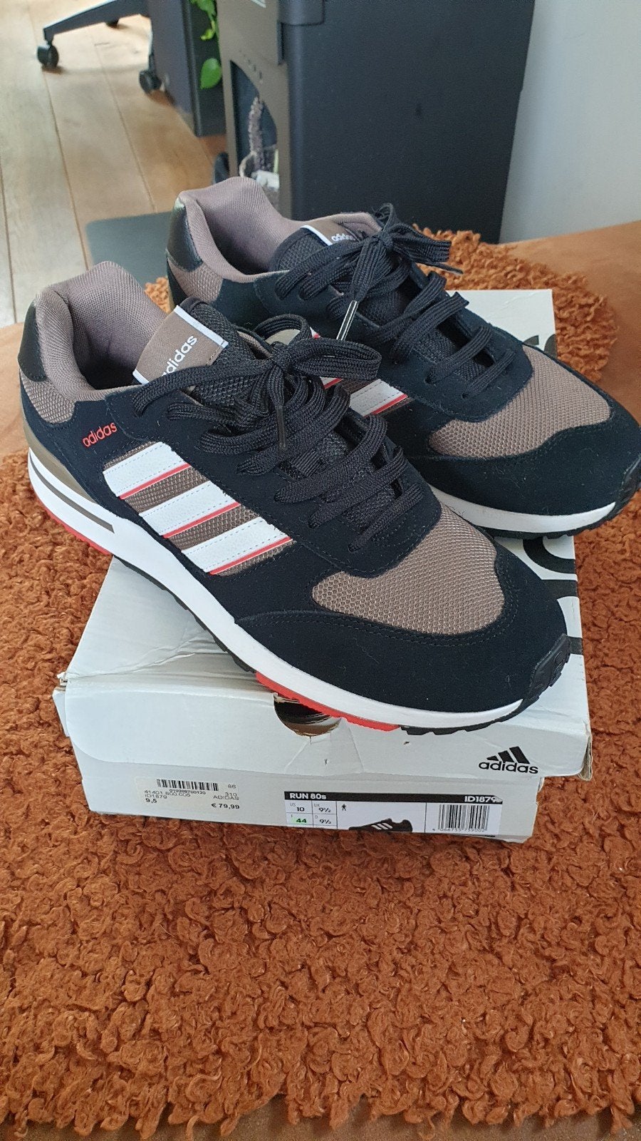 Adidas Run 80s Retro Sneakers - 44 Zwart/Bruin, Zwart, Ophalen of Verzenden, Adidas, Sneakers of Gympen
