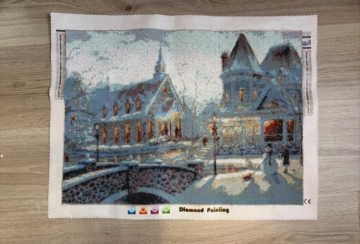 Gemaakt diamond painting schilderij - Winterlandschap, Ophalen, Zo goed als nieuw, Overige typen