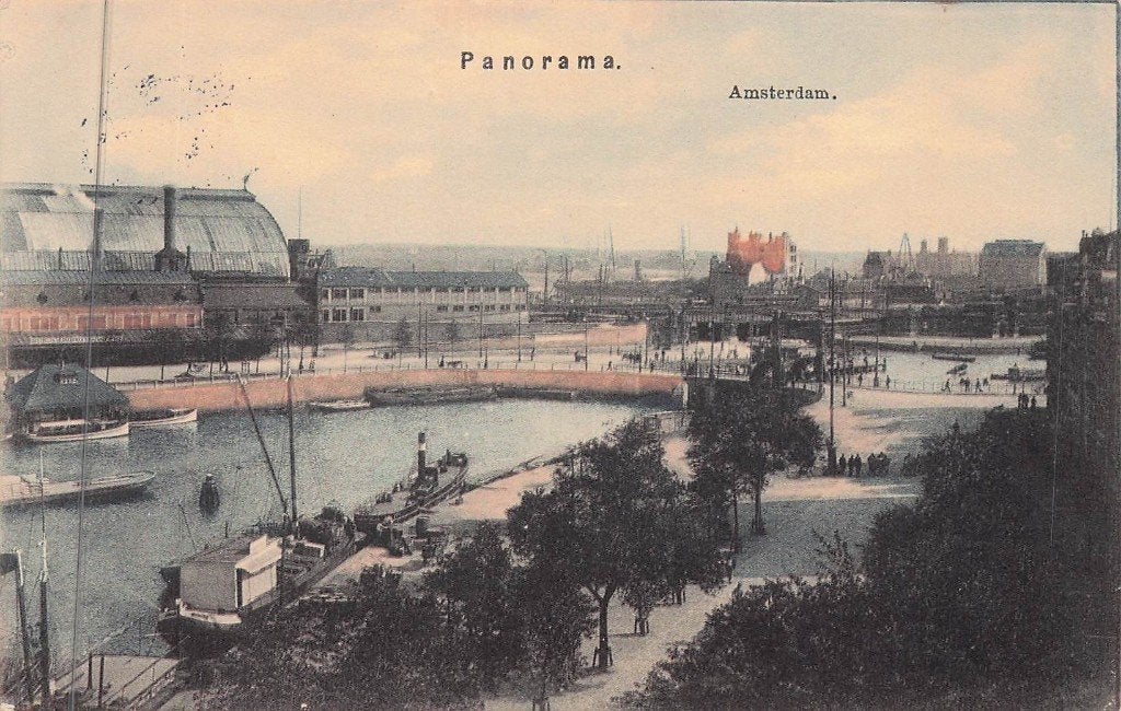 Amsterdam - Fraai panorama met o.a. station TULP, Ophalen of Verzenden, Voor 1920, Gelopen, Noord-Holland