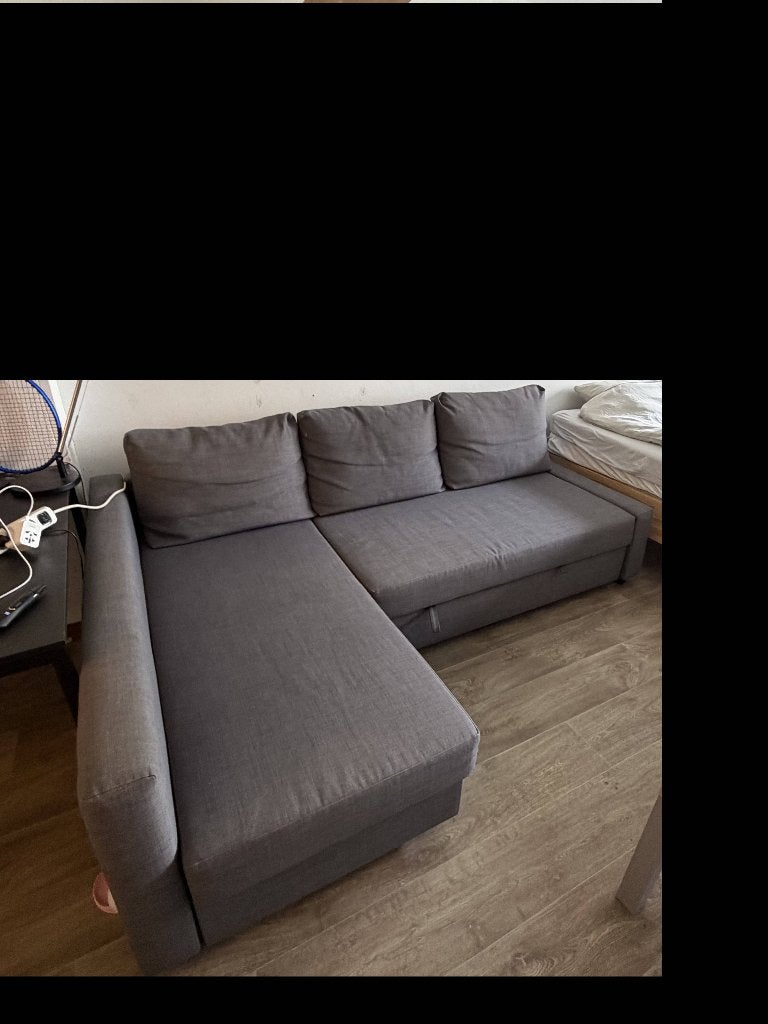 FRIHETEN IKEA Hoekslaapbank met opberger, donkergrijs, Ophalen, 125 tot 150 cm, Hoekbank, Driepersoons
