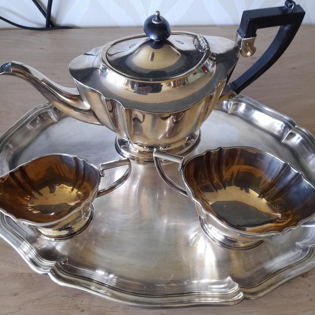 Vintage Chippendale theeservoorziening, verzilverd, Ophalen of Verzenden, Zilver