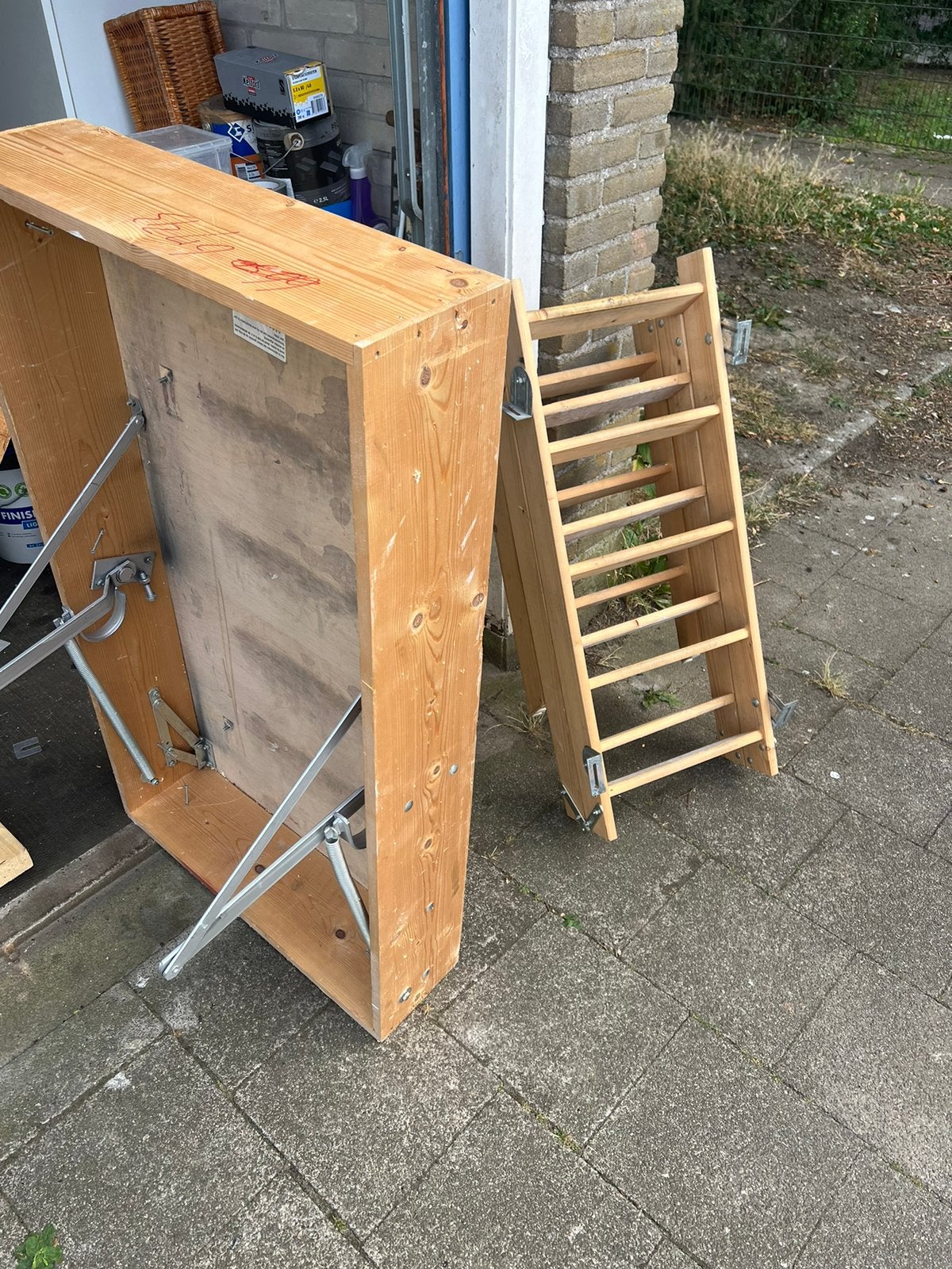 Complete houten vlizotrap met luik + kozijn 1180x677 mm, Ophalen, Trap, Zo goed als nieuw, Opvouwbaar of Inschuifbaar