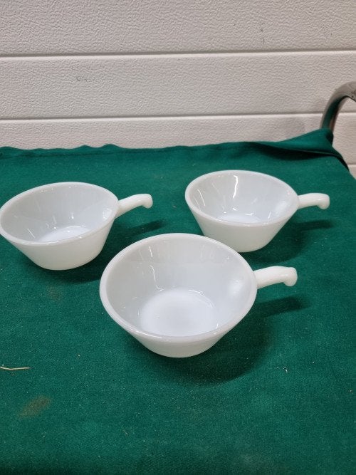 -	Soepkommen melkglas drie stuks anchor hocking, Huis en Inrichting, Ophalen of Verzenden, 'T Olde Gre-j, Info@toldegrej.nl, Endepoelstraat 20f Didam