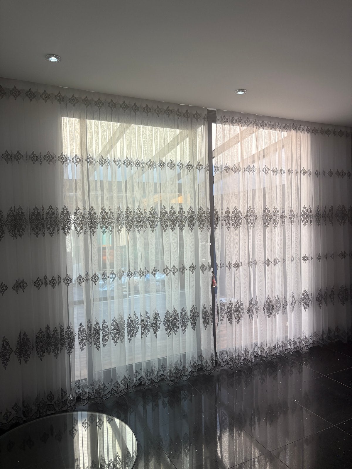 2x Elegante Vitrage Gordijnen met Patroon, Ophalen, Vitrage, Polyester, Zwart