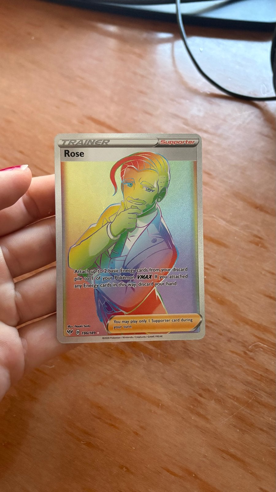 Rose Trainer Kaart Pokémon (Rainbow Rare), Ophalen of Verzenden, Zo goed als nieuw, Losse kaart, Foil