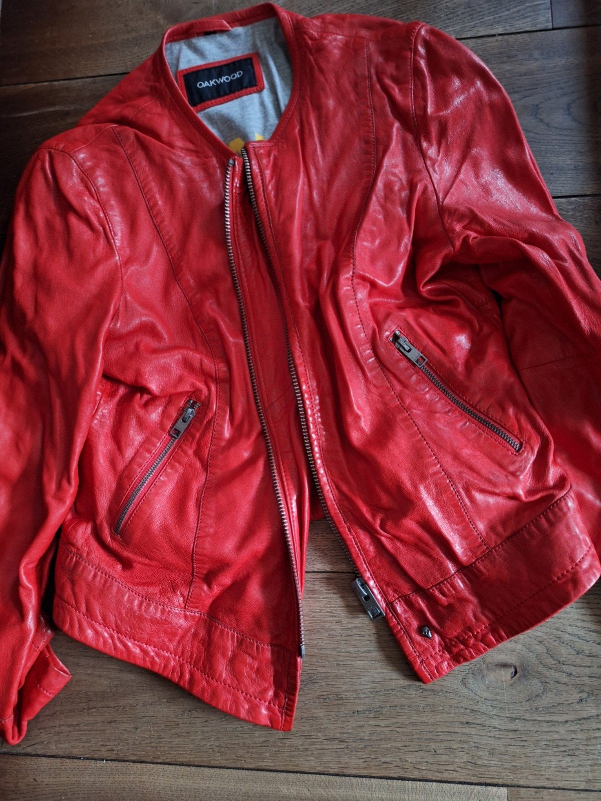 Soepel rood leren jasje maat L, Ophalen of Verzenden, Zo goed als nieuw, Maat 38/40 (M), Rood