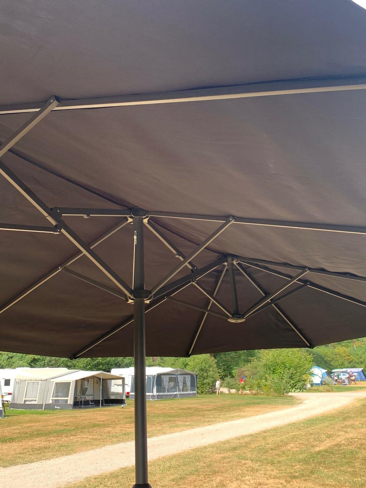 Dubbele parasol, Ophalen, Stokparasol