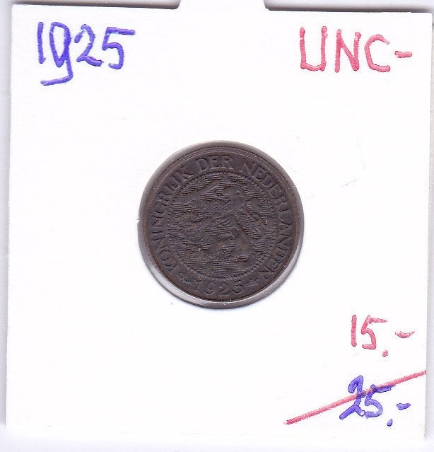 Mooie 1 cent 1925 UNC- van 25 euro voor 15 euro, Ophalen of Verzenden, Koningin Wilhelmina, 1 cent, Losse munt