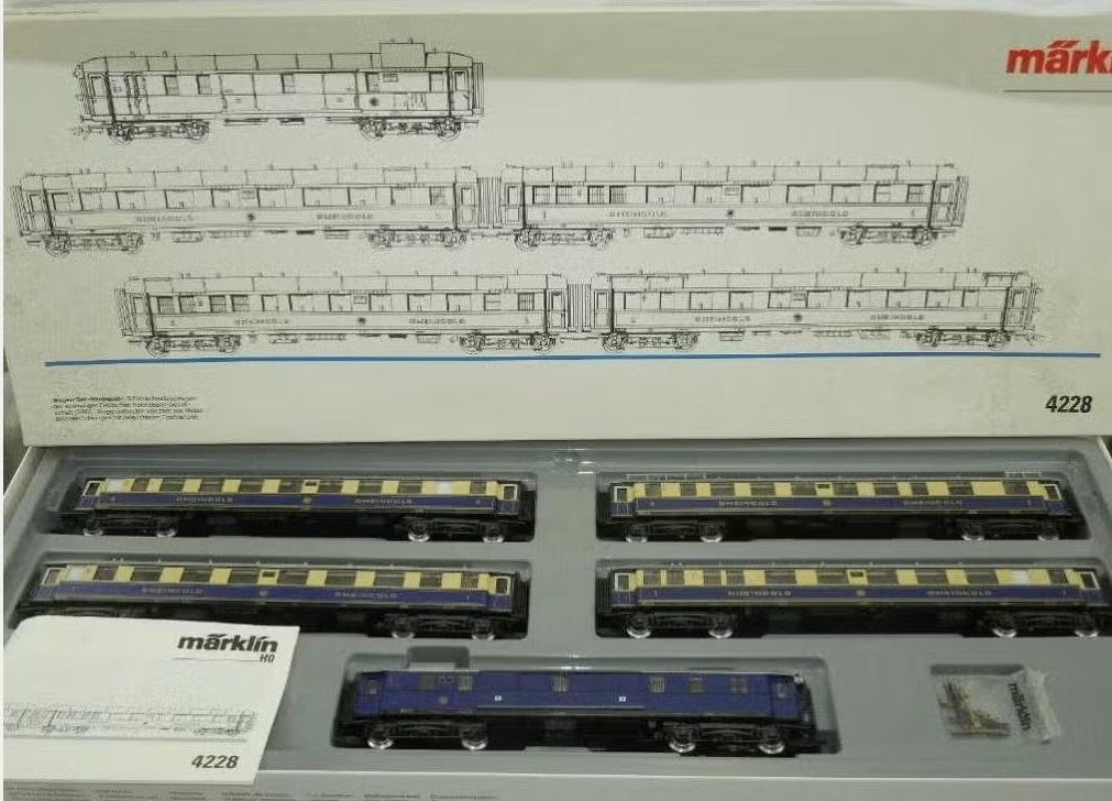 Marklin HO 4228 - 5-delige rijtuigen set Rheingold DR in ovp, Wisselstroom, Treinset, Nieuw, Ophalen of Verzenden