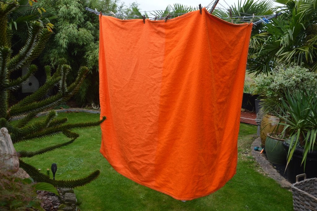 Vintage dralon deken / sprei  jaren 70  kleur oranje 143x192, Gebruikt, Eenpersoons, Oranje, Ophalen of Verzenden