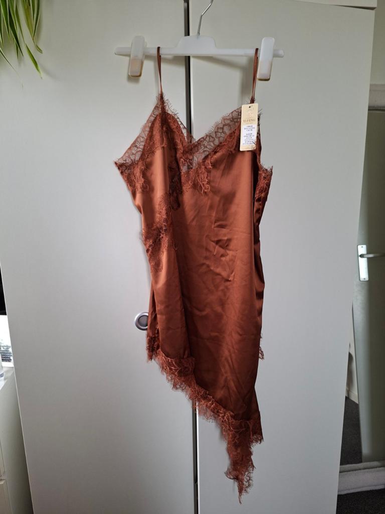 Gave nieuw kanten jurkje bruin dames, Kleding | Dames, Jumpsuits, Bruin, Maat 42/44 (L), Nieuw, Ophalen of Verzenden