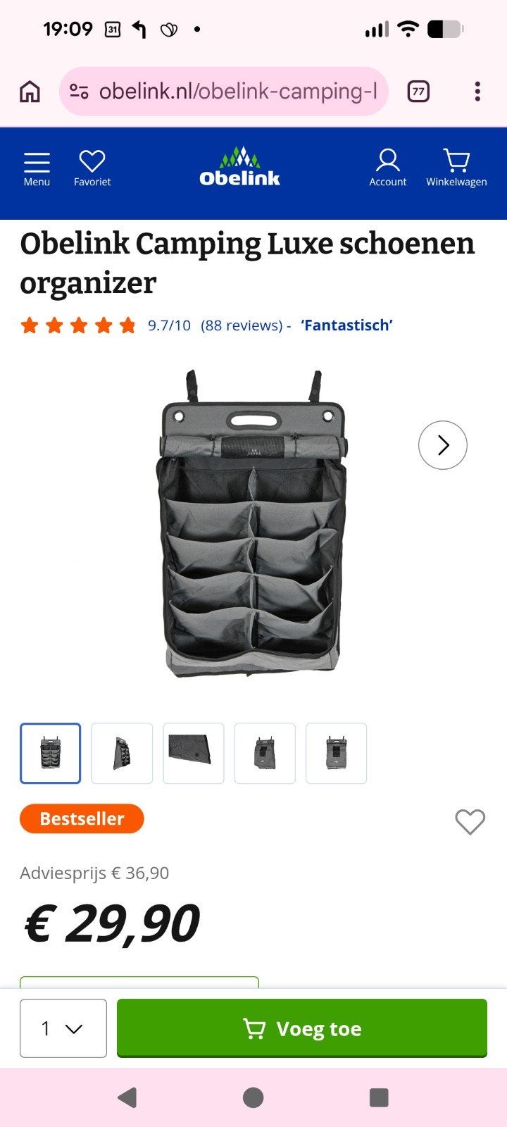 Obelink schoenen organizer voor de caravan, Ophalen of Verzenden, Zo goed als nieuw