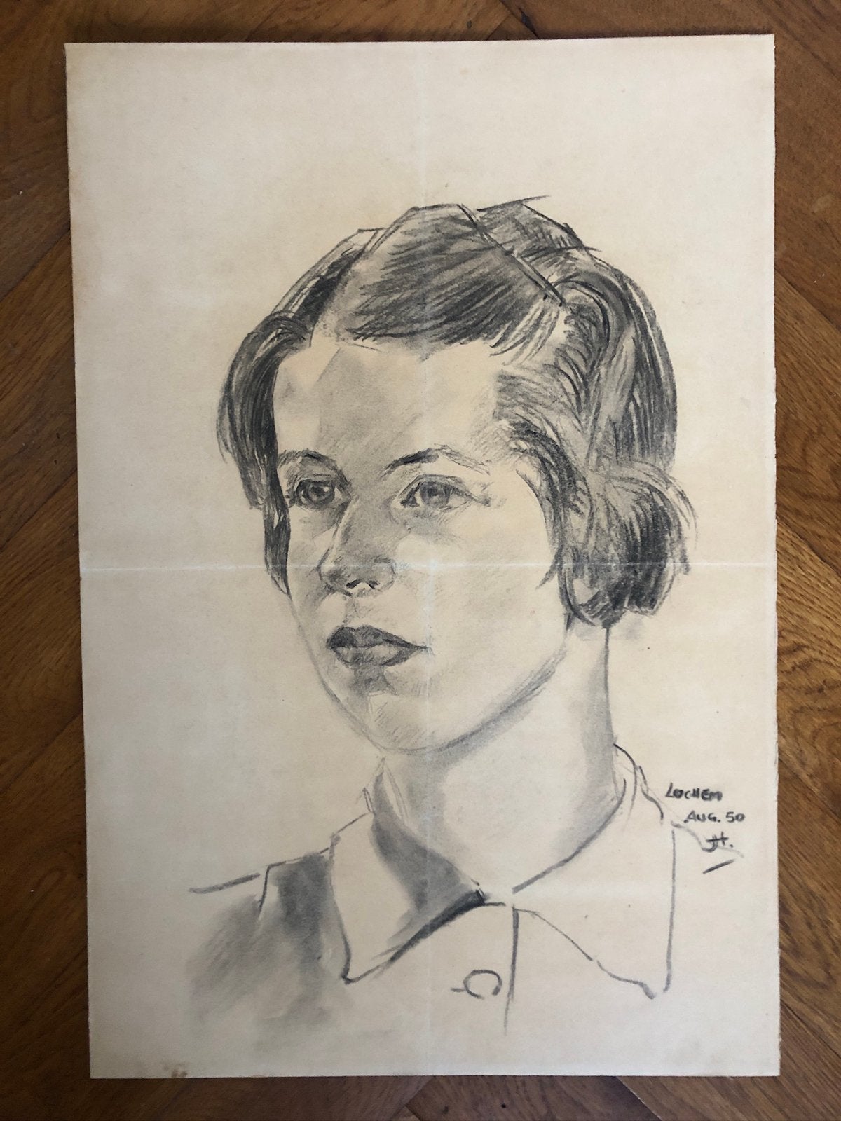 Tekening van een meisje, 1950, Antiek en Kunst, Kunst | Tekeningen en Foto's, Ophalen of Verzenden