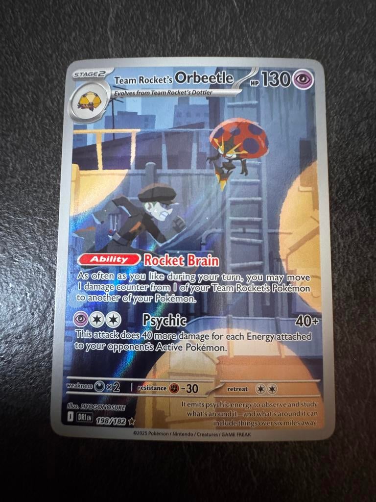 Team Rocket's Orbeetle Pokémon Kaart 198/182, Ophalen of Verzenden, Zo goed als nieuw, Losse kaart, Foil
