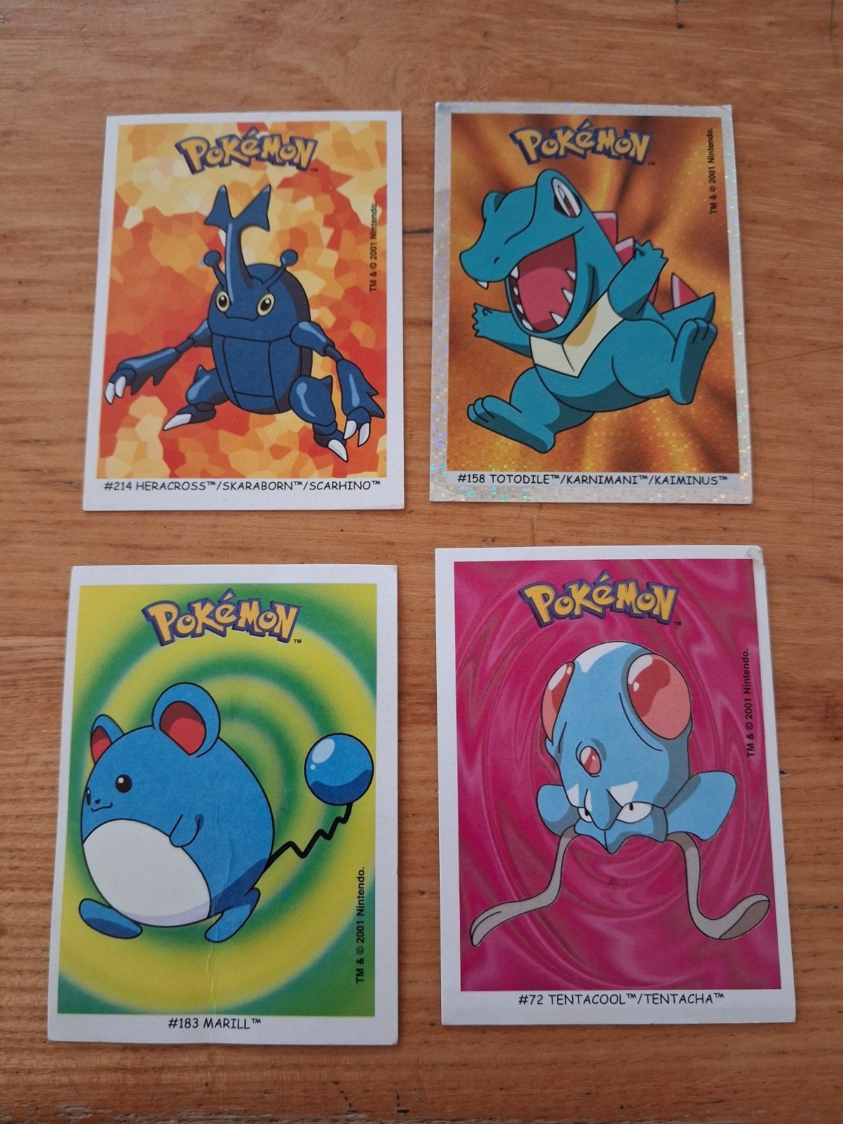 4 Pokémon Boomer Super Bubble Gum kaarten 2001 (6x9 cm), Ophalen of Verzenden, Gebruikt, Meerdere kaarten, Foil