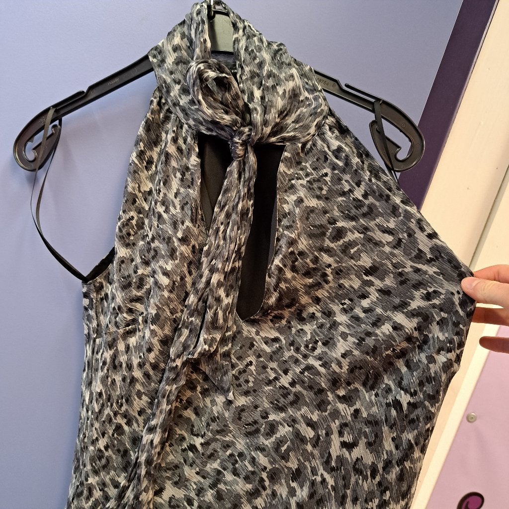 Luisa Cerano 100% zijden top grijs tinten luipaard 38 45731, Kleding | Dames, Maat 38/40 (M), ., Luisa Cerano, Ophalen of Verzenden