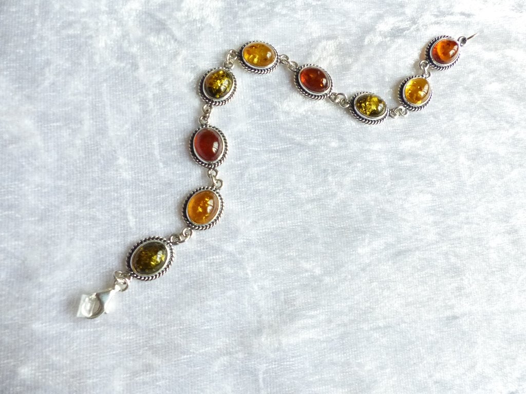 Mooie Zilveren Armband met 9 Barnstenen - verschillende kleu, Verzenden, Zilver, Armband, Met edelsteen