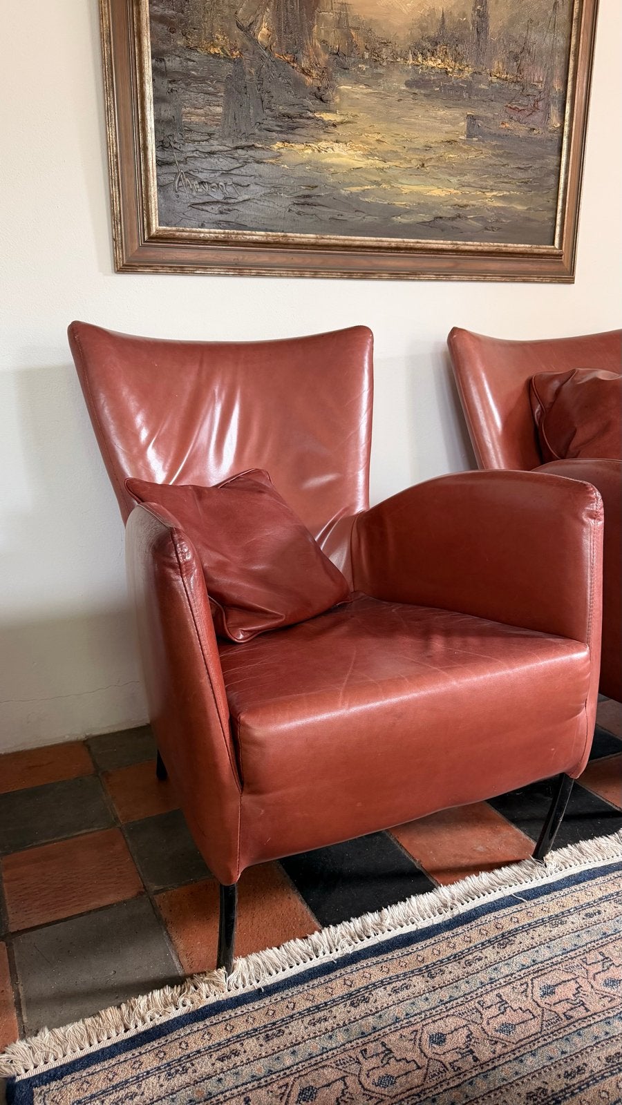 2 Leren fauteuils - Goede staat, Antiek en Kunst, Antiek | Meubels | Stoelen en Banken, Ophalen