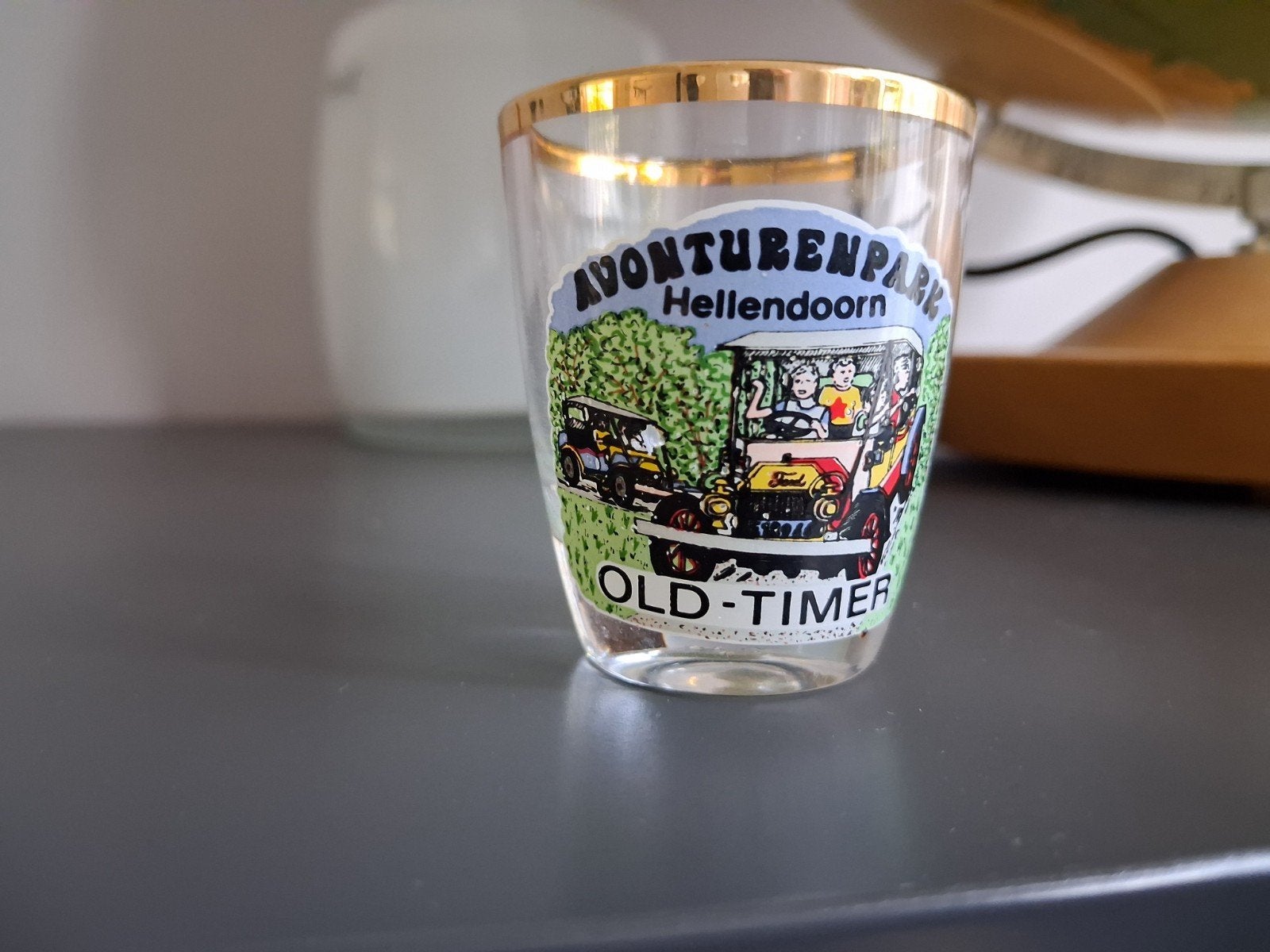 Avonturenpark Hellendoorn Old-Timer glas shotglaasje, Ophalen of Verzenden, Zo goed als nieuw