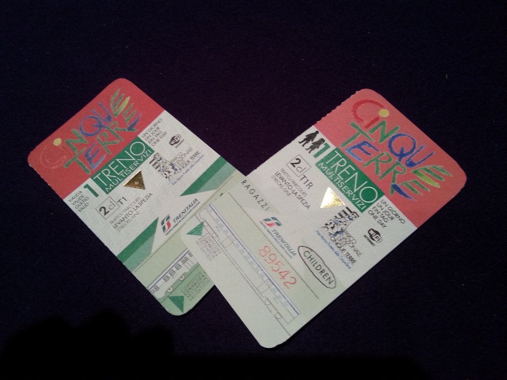 Cinque Terre Card with train for 1 day, ouder en kind; Italy, Tickets en Kaartjes, Twee personen, Trein, Buitenland, Met bestemming of datum