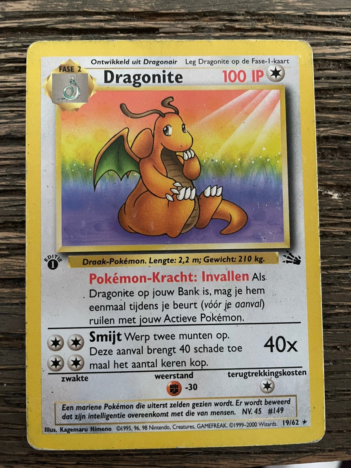 Pokemon fossil dragonite #19, Ophalen of Verzenden, Gebruikt, Speelkaart(en)