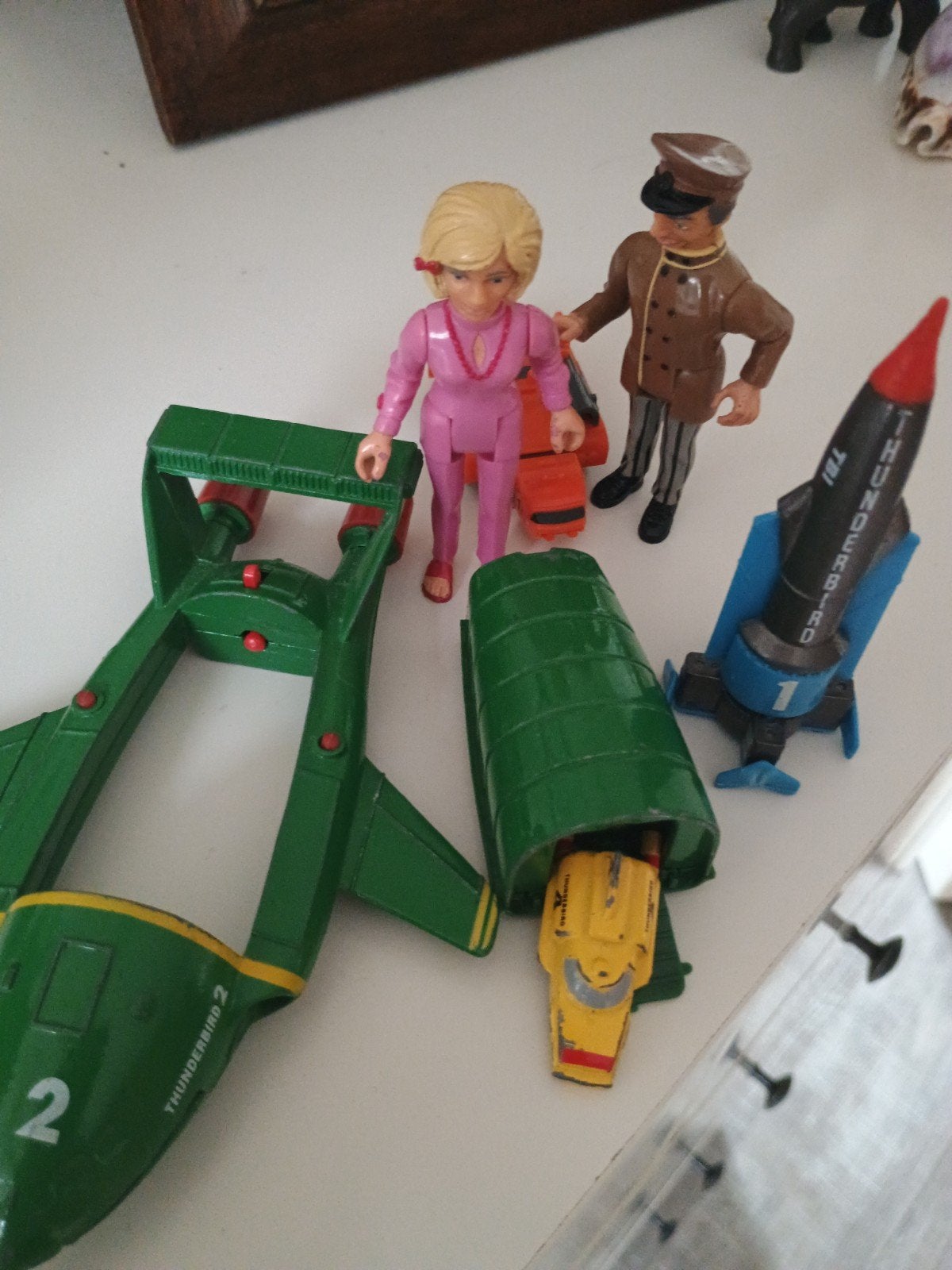 Vintage Thunderbirds , Thunderbird 1, 2 en figur, Verzamelen, Ophalen, Gebruikt