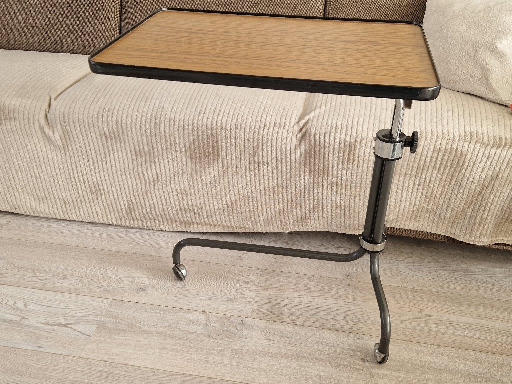 Retro 50's verstelbaar bed- of bank tafel op wieltjes, Ophalen, Gebruikt, 75 cm of meer, 60 cm of meer