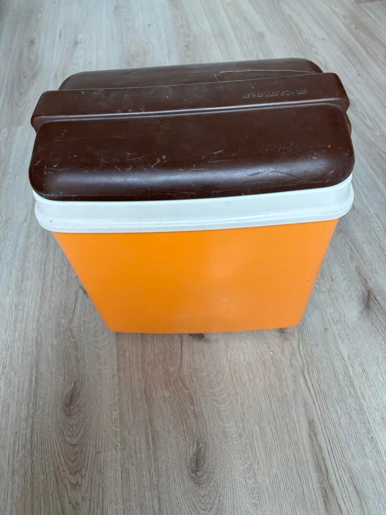 Vintage Curver Koelbox - Oranje/Bruin, Caravans en Kamperen, Ophalen of Verzenden, Gebruikt, Koelbox, Koelelement