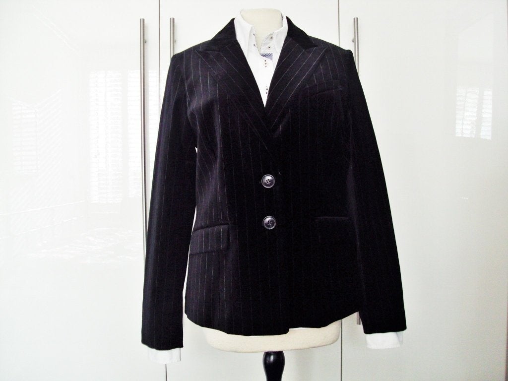 Zwart fluwelen jasje met krijtstreep Maat M, Maat 38/40 (M), H&M, Verzenden, Zwart