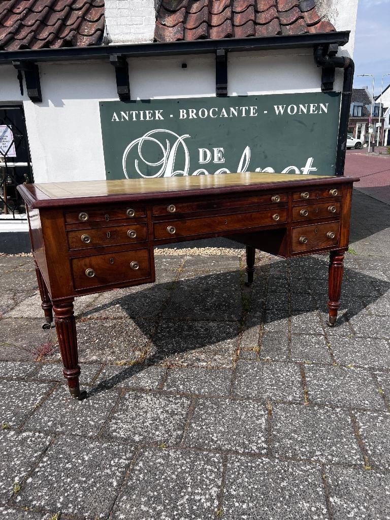 antiek Engels mahonie partnerdesk, 2 pers. buro, 150x90 cm, Ophalen of Verzenden