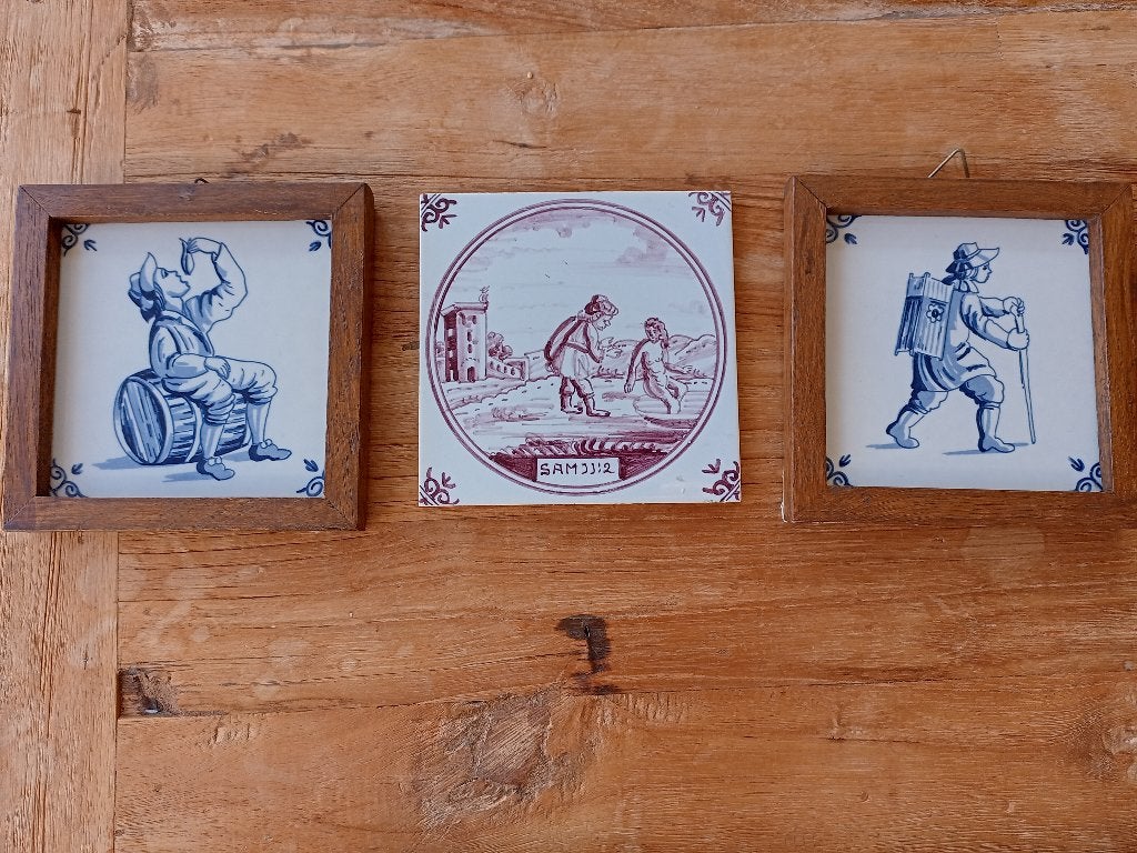 3 mooie tegels, Marskramer,haringhapper, sepiategel, Ophalen of Verzenden