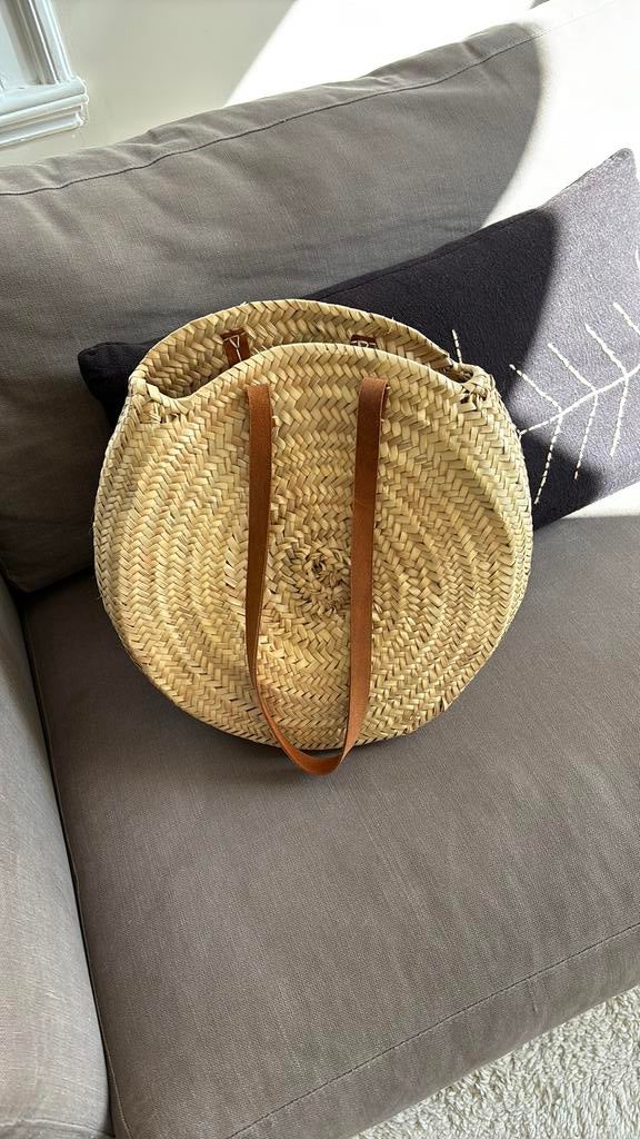 Rieten tas nieuw met leren handvat Ibiza style, Ophalen of Verzenden, Nieuw, Overige kleuren, Overige typen