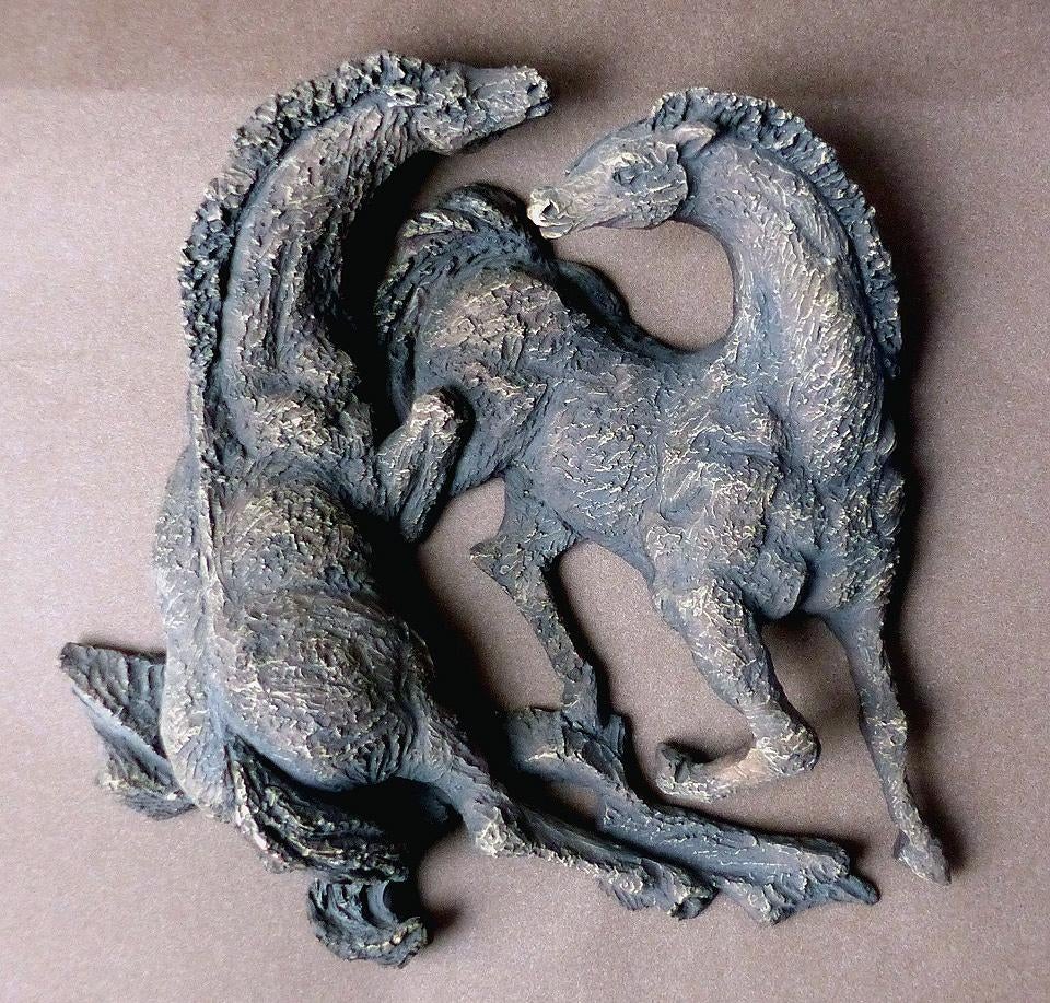 Vintage wanddecoratie paarden reliëf sculptuur jaren 50 / 60, Huis en Inrichting, Ophalen, 30 cm, Gebruikt, 30 cm