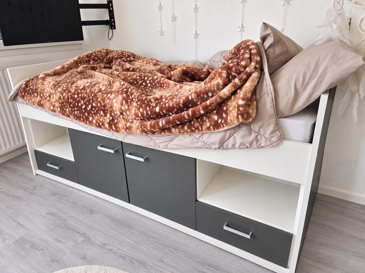 Halfhoogslaper met opbergruimte en verstelbare lattenbodem, Ophalen, Gebruikt, Eenpersoons, 90 cm