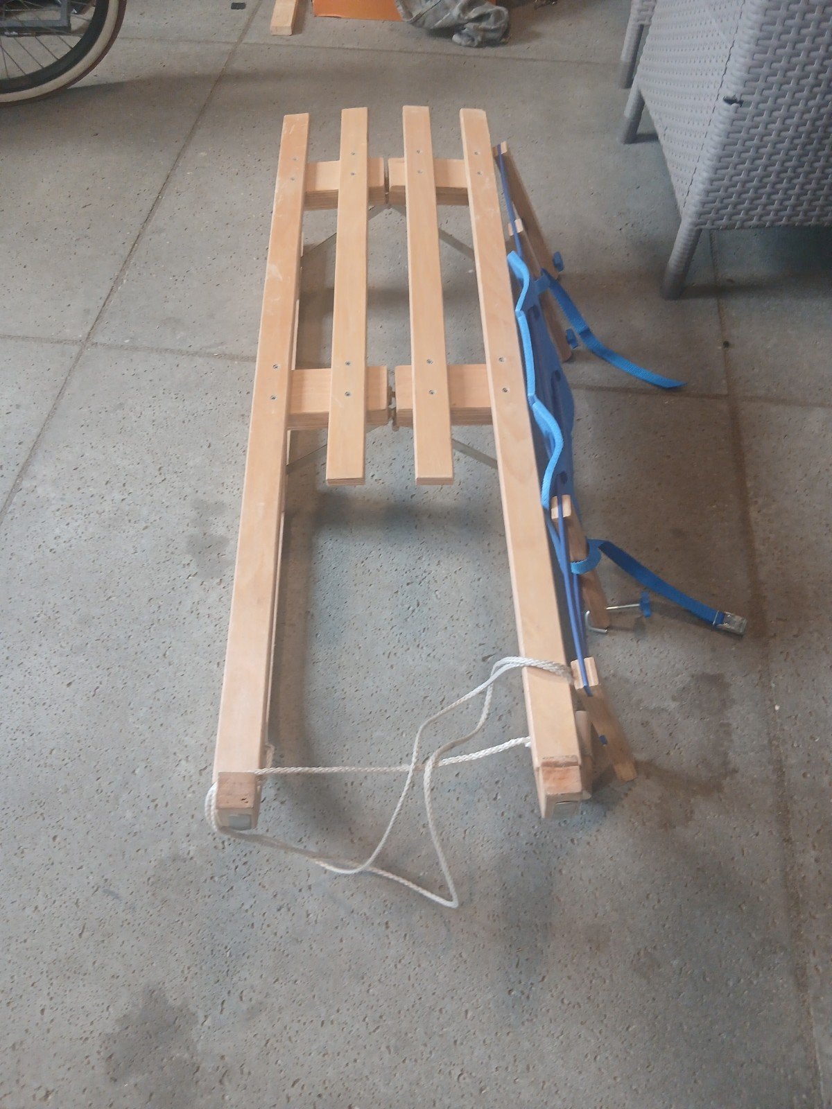Houten slee met afneembare rugleuning, Ophalen of Verzenden, Rugleuning, Gebruikt, Hout
