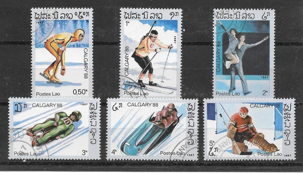 Laos 1987  Olympische Winterspelen, Verzenden, Gestempeld, Zuidoost-Azië