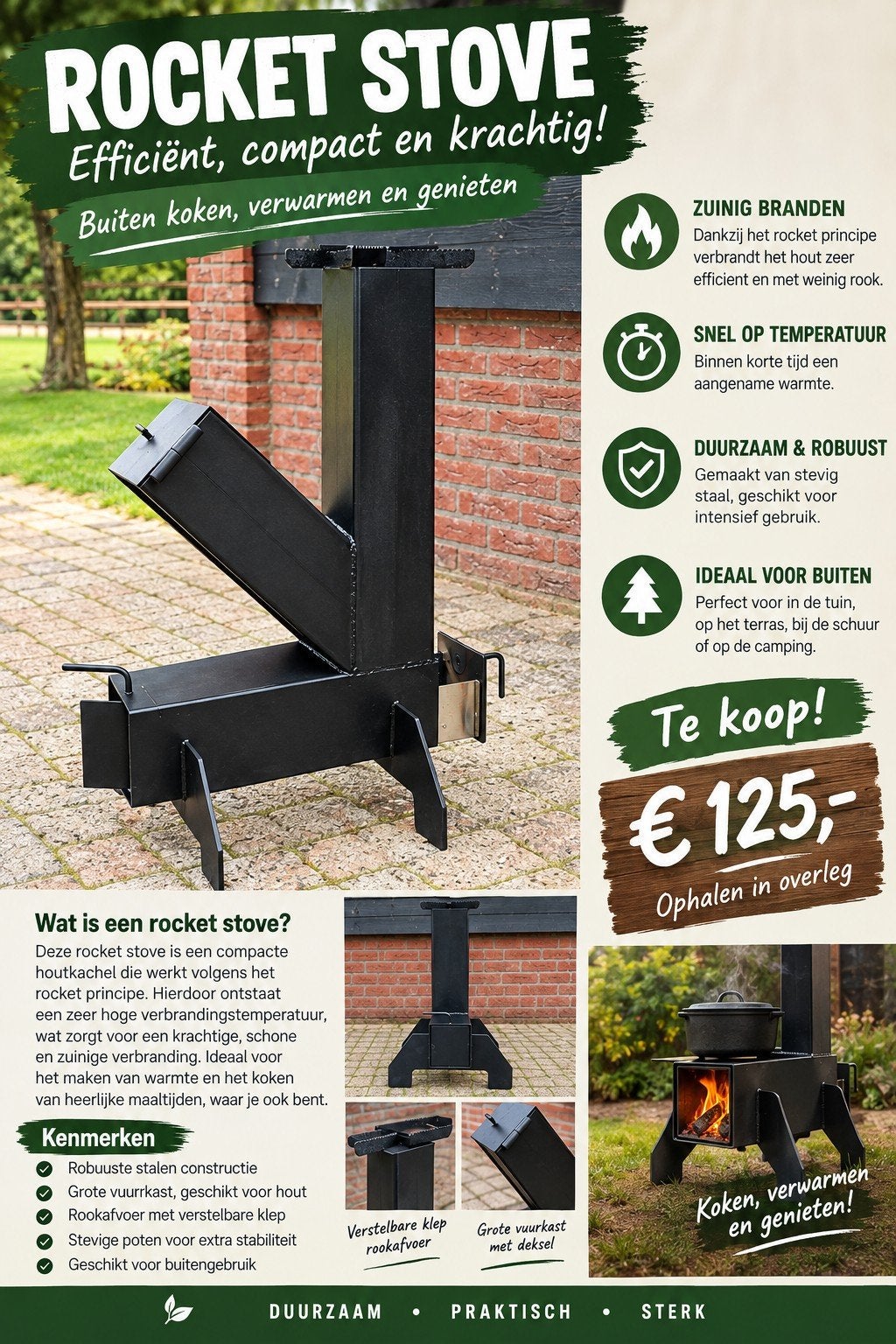 rocket stove, Ophalen