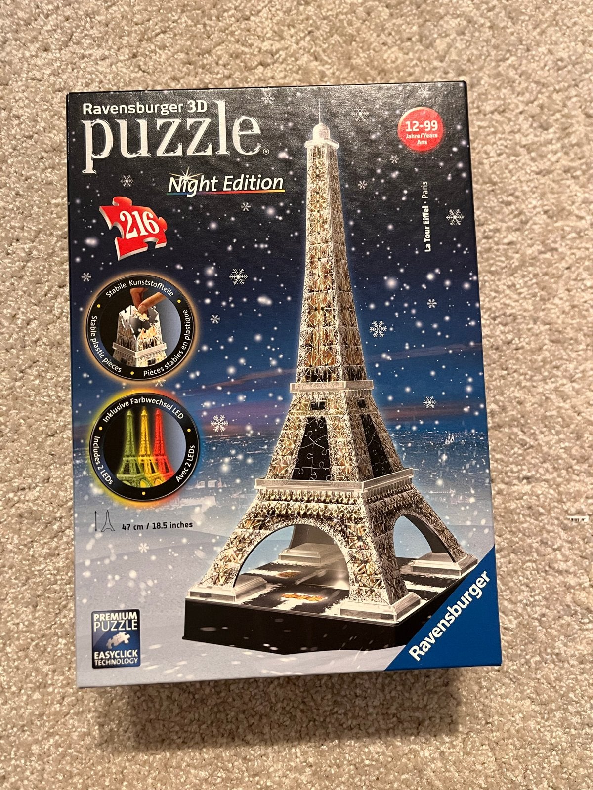 Ravensburger 3D Puzzle Eiffeltoren Nachteditie met ledlicht, Ophalen of Verzenden, Meer dan 50 stukjes, Zo goed als nieuw, 6 jaar of ouder