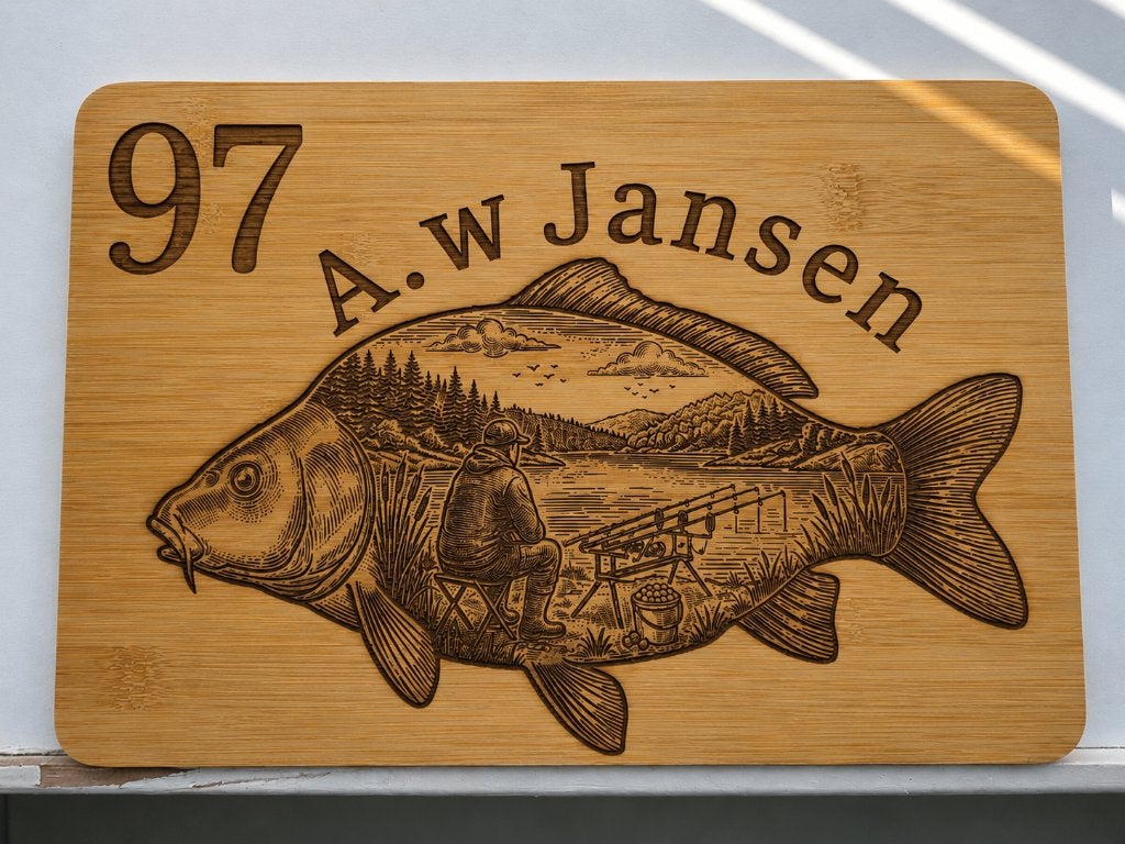Gegraveerd bord karpervisser, Ophalen of Verzenden, Nieuw, Overige typen