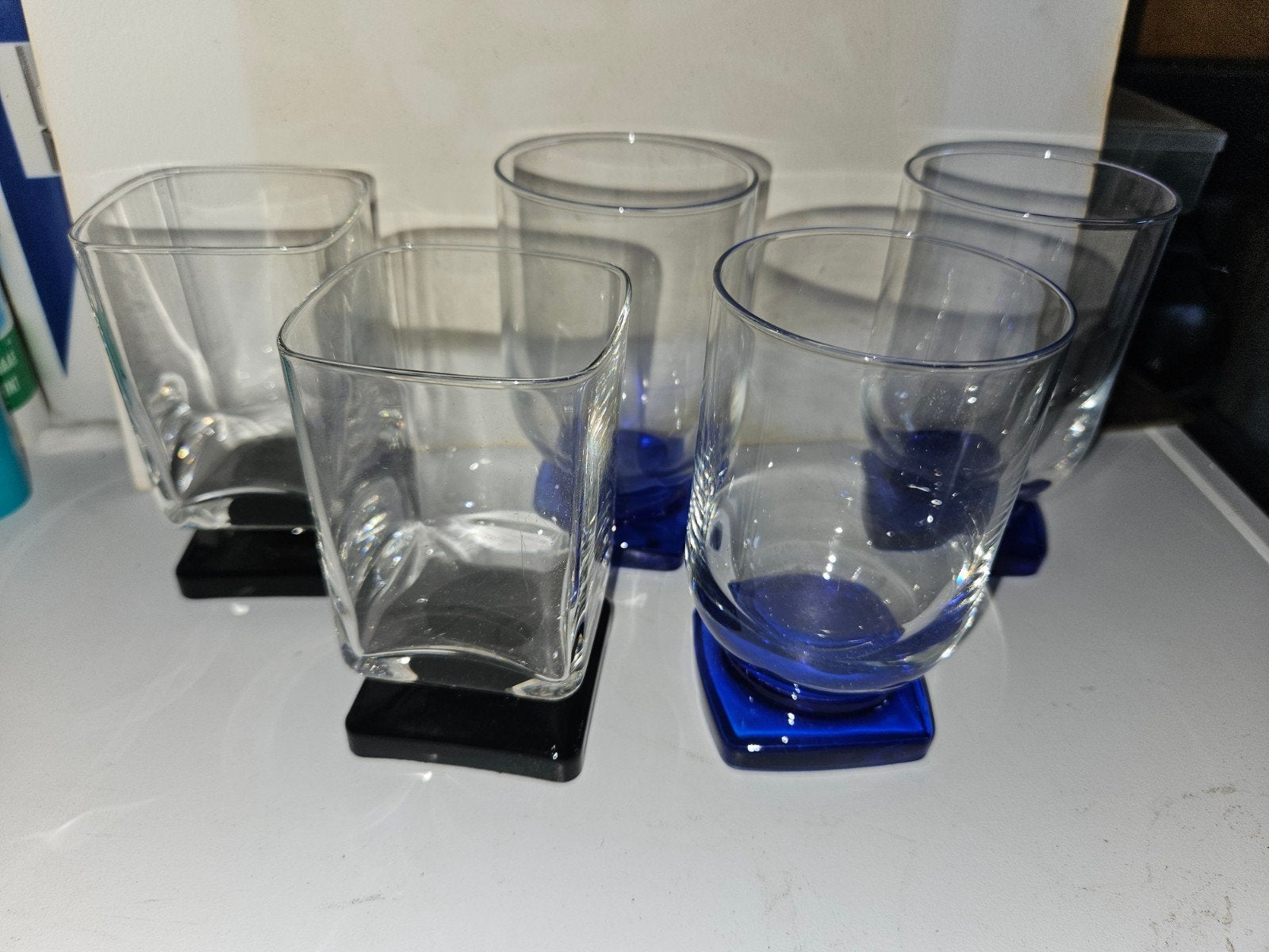 Vintage 5x Glazen: 3x Bormioli Rocco Ibisco, 2x DiSaronno Bl, Ophalen of Verzenden, Meerkleurig, Overige merken, Glas