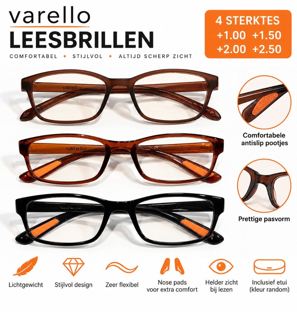 PARTIJ 2.000 Varello Leesbrillen + 2.000 Brillenhoesjes, Bruin, Nieuw, Leesbril, Ophalen