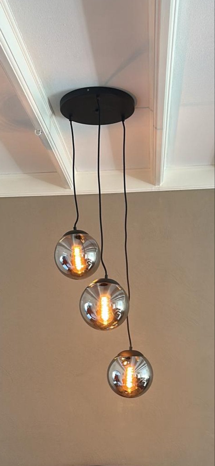 Qazqa hanglamp met 3 glazen bollen, Ophalen, Zo goed als nieuw, Glas, 75 cm of meer