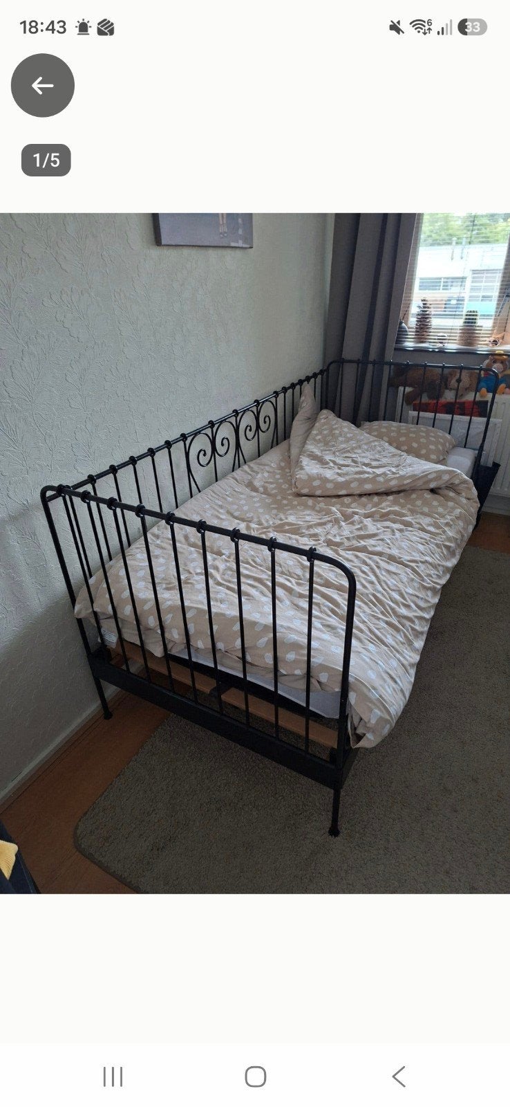 Ikea Hemnes bedbank zwart metaal, Klassiek, modern, Eenpersoons, Zwart, Ophalen of Verzenden