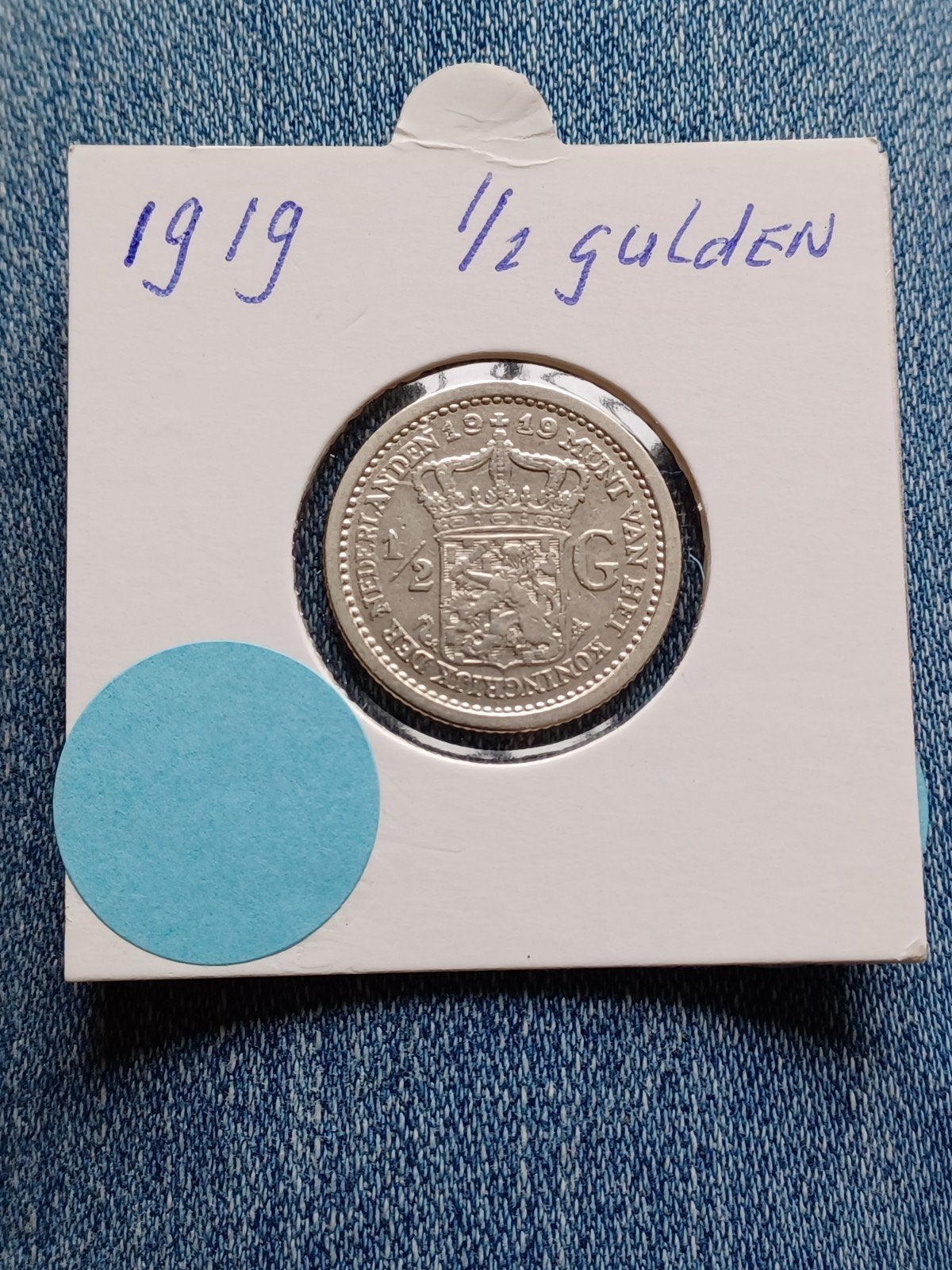 munt 1919 1/2 gulden Nederland zilver, ½ gulden, Zilver, Ophalen of Verzenden, Koningin Wilhelmina