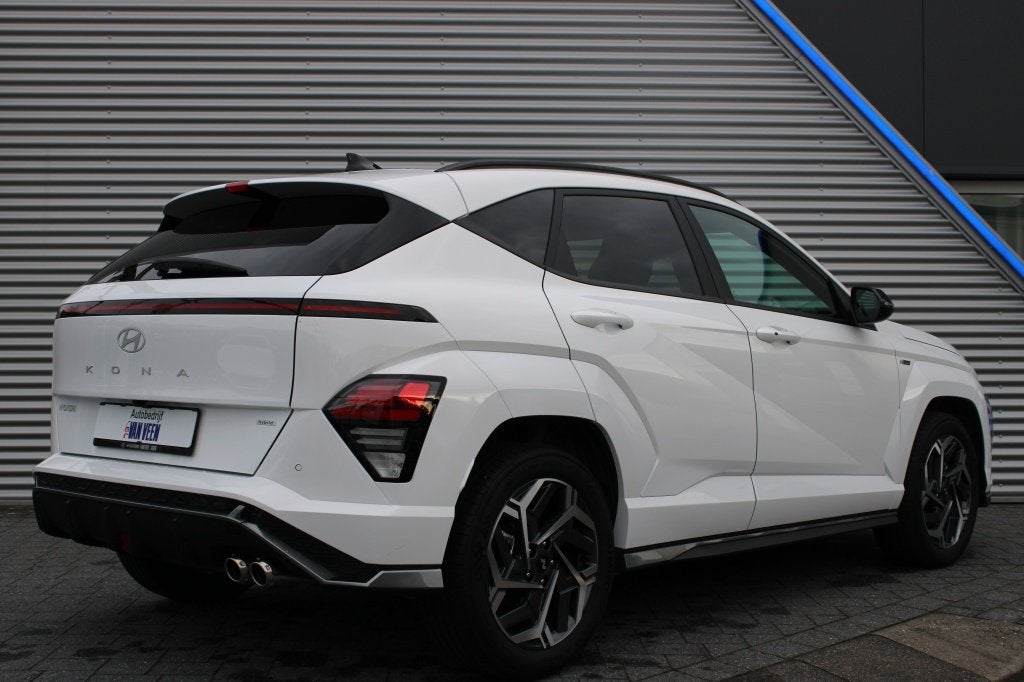 Hyundai KONA 1.6 GDI HEV N Line Ed. | Parkeercamera | Keyles, Auto's, Hyundai, Gebruikt, Zwart, Leder en Stof, Wit